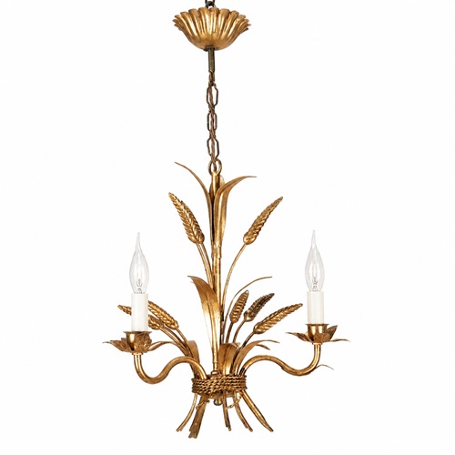 Mid-Century French Gilt Tole Wheat Sheaf Chandelier