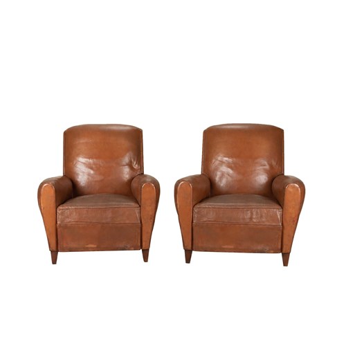 Pair Of Small 20Th Century French Leather Club Chairs