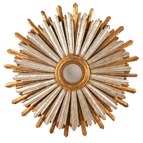 Large Mid-Century Spanish Sunburst Convex Mirror