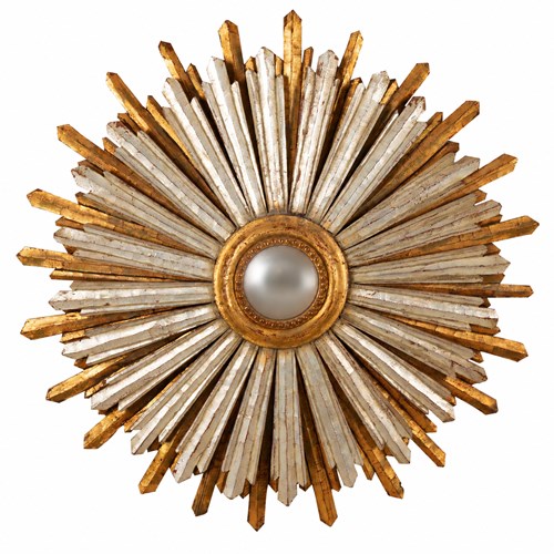 Large Mid-Century Spanish Sunburst Convex Mirror