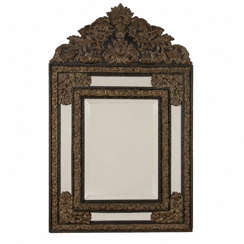 Large Late 19Th Century French Cushion Mirror With Floral Motifs