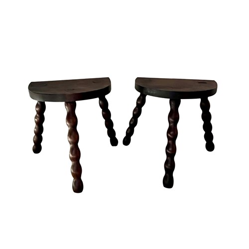 Pair Of 20Th Century French Bobbin Milking Stools