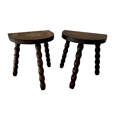 Pair Of 20Th Century French Bobbin Milking Stools