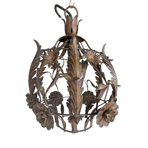 Mid-Centuryspanish Floral And Foliate Tole Hanging Light