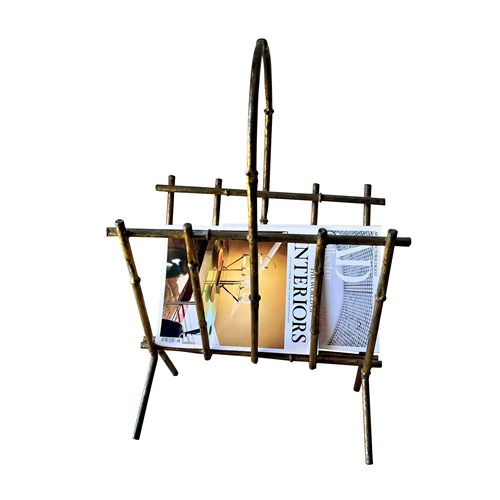 Mid-Century French Faux Bamboo Gilt Metal Magazine Rack