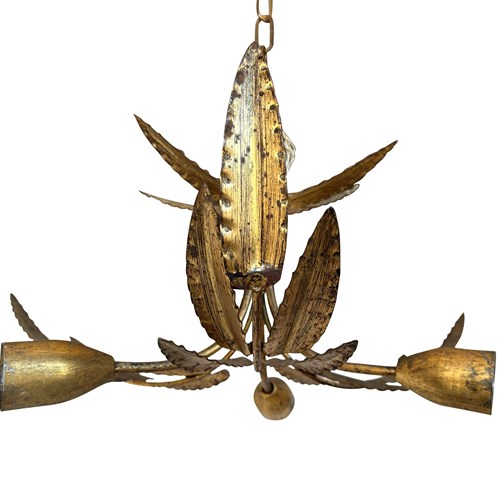 Mid-Century Italian Gilt Iron Foliate Ceiling Light