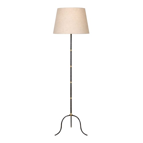Mid-Century French Black Metal & Brass Floor Lamp