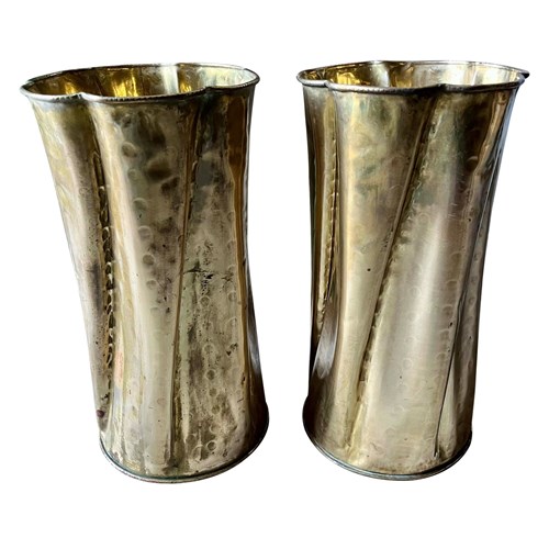 Pair Of 1970'S Italian Hand-Beaten Brass Umbrella Stands