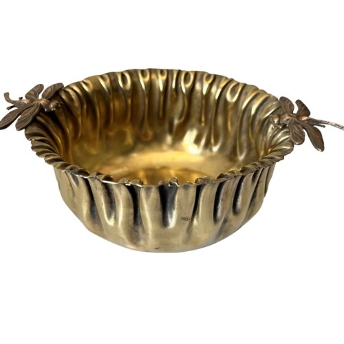 Early 20Th Century Brass Bowl With Dragonfly Mounts