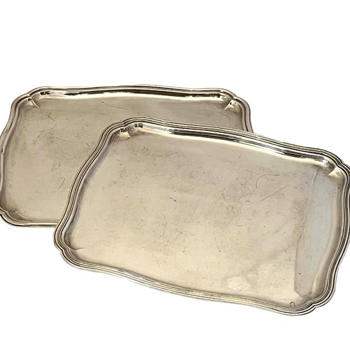 Near Pair Of Mid-Century French Silver Plate Cocktail Trays