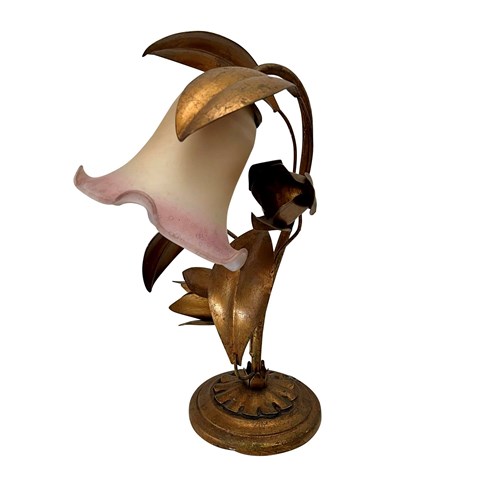 Mid-Century Italian Gilt Iron Floral Table Lamp