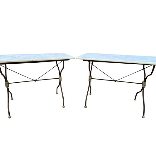 Pair Of 19Th Century French Wrought Iron And Marble Presentation Tables