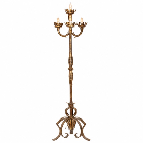 Mid-Century Spanish Gilt Iron Four-Light Floor Lamp