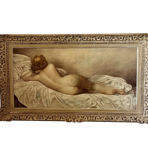 Large Framed Oil On Canvas Painting ' Reclining Nude ' By Fernand Jean Barbier