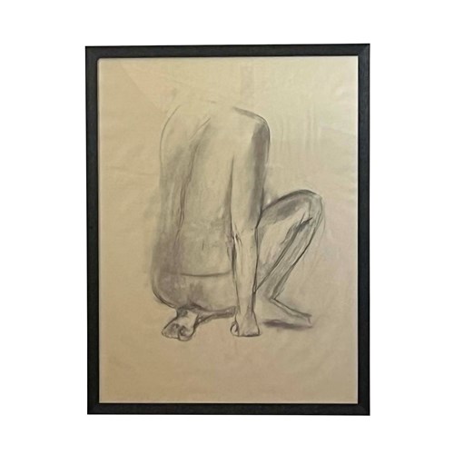 20Th Century French Charcoal On Paper Crouching Female Nude Study