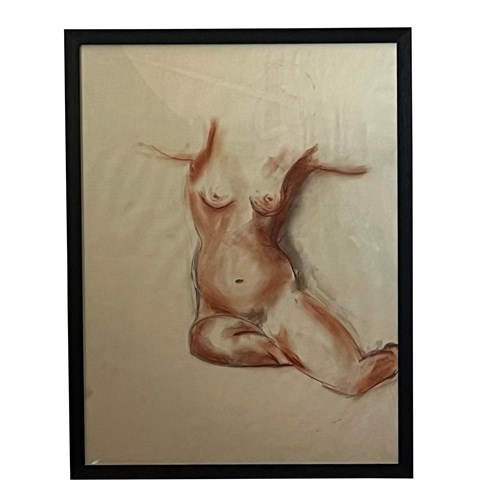 20Th Century French Mixed Media On Paper Seated Female Nude Study