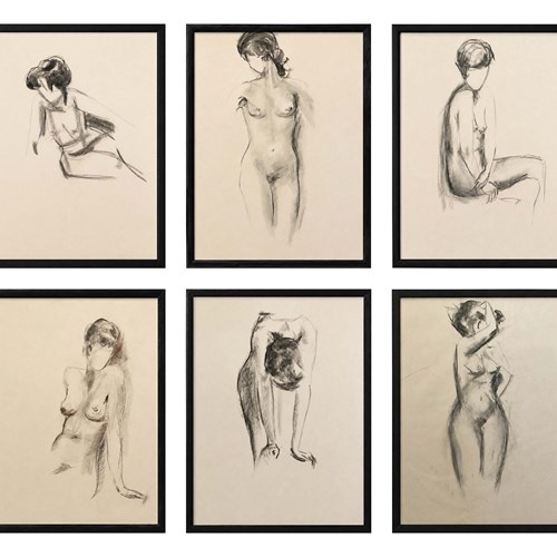 Set Of Six Framed 20Th Century French School Charcoal And Chalk Figure Studies