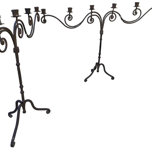Pair Of Monumental 18Th Century Italian Wrought Iron Candelabra
