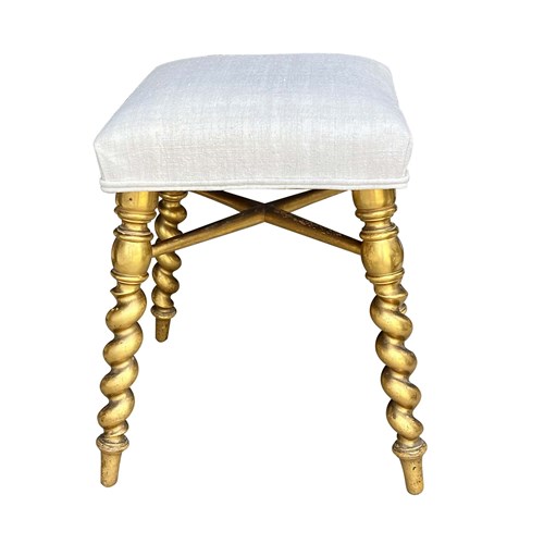 Napoleon Iii Giltwood Barley Twist Stool In Antique Hemp