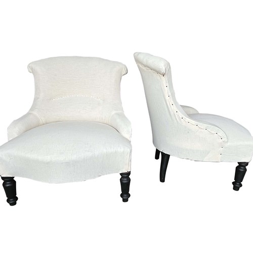 Pair Of Petite Late 19Th Century French Fishtail-Back Slipper Chairs