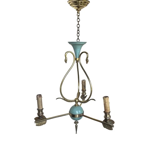 Mid-20Th Century French Empire Revival Three Branch Brass Chandelier