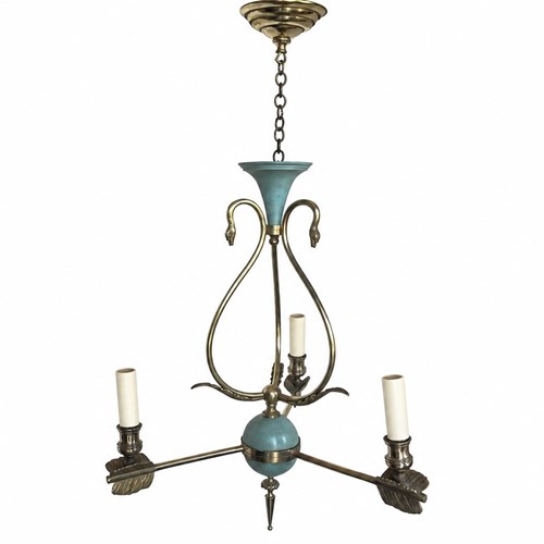 Mid-20Th Century French Empire Revival Three Branch Brass Chandelier