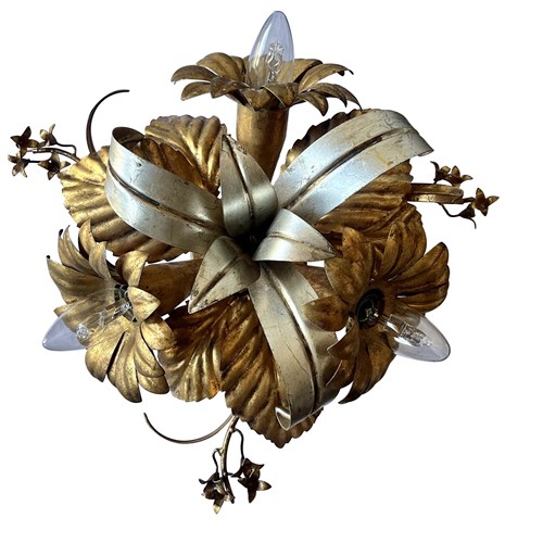 Mid-Century Italian Silver And Gilt Metal Foliate Ceiling Or Wall Light 