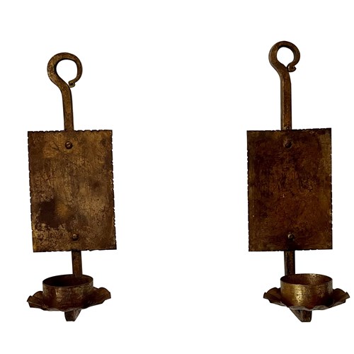 Pair Of Mid-Century Spanish Gilt Iron Candle Wall Sconces