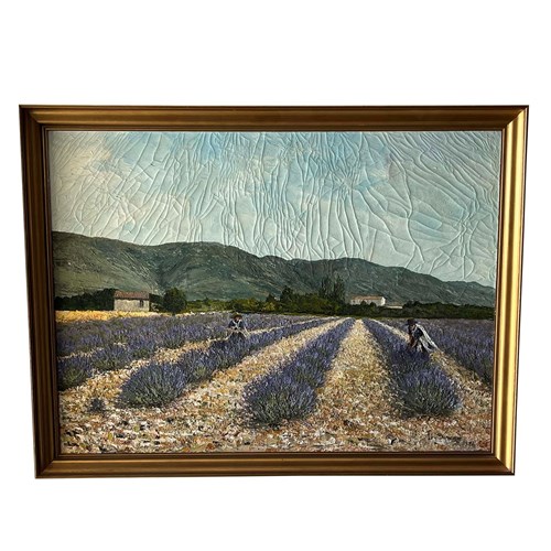 Large 20Th Centuury French Oil On Canvas Painting 'Lavandes À Valvignères'
