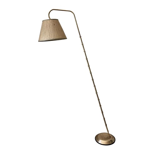 Mid-Century Italian Brass Faux Bamboo Angled Floor Lamp