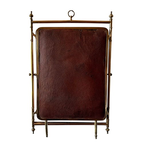 Large 19Th Century French Brass And Leather Triptych Dressing Mirror