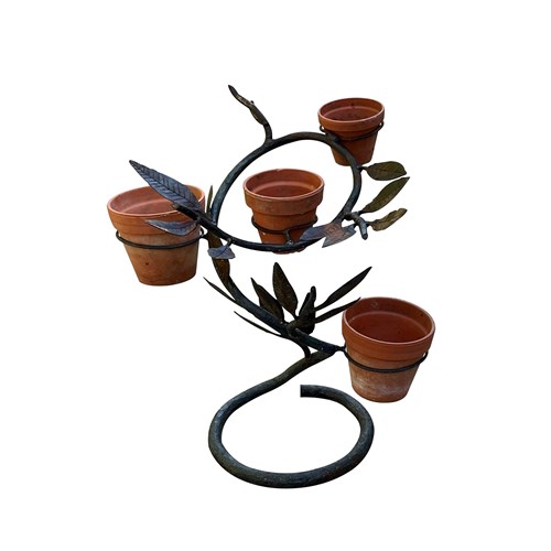 Mid-Century French Hand-Wrought Iron Four-Pot Plant Stand