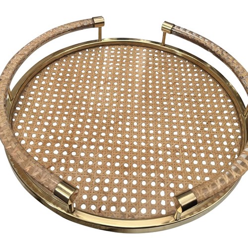 Christian Dior Round Cane & Lucite Cocktail Tray