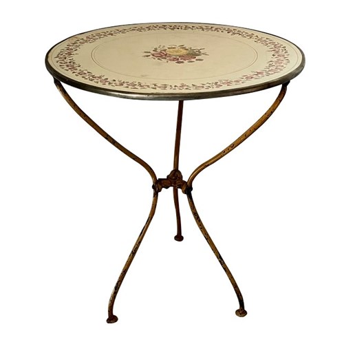 1920'S French Enamel Top Bistro Gueridon Table