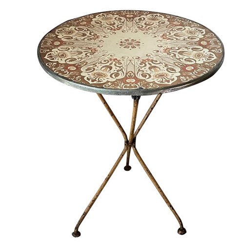 1920'S French Enamel Top Bistro Gueridon Table
