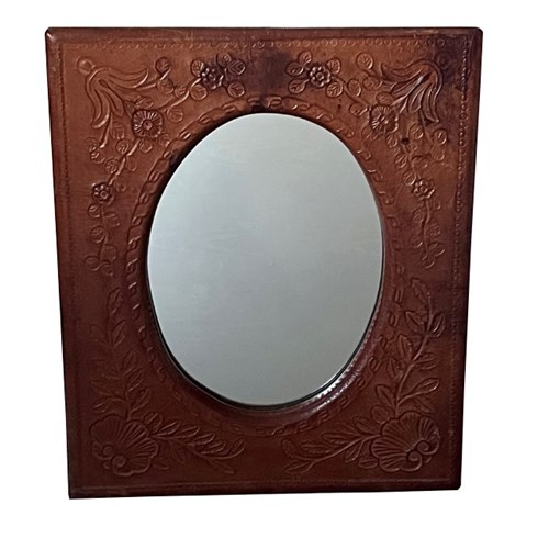 Mid Century Embossed Leather Frame Mirror