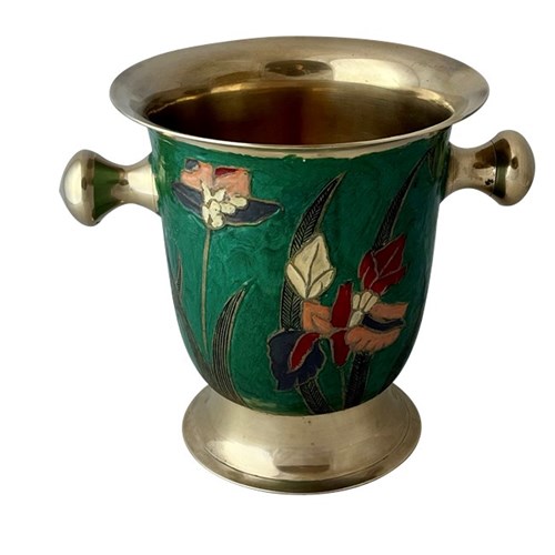 Mid-Century Enamel & Brass Champagne Bucket