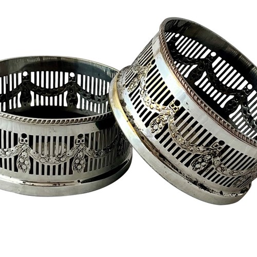 Pair Of English Silver Plate Neo-Classical Revival Wine Coasters