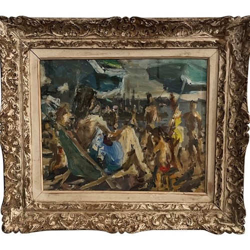 Signed Painting 'La Plage' By Marius Woulfart