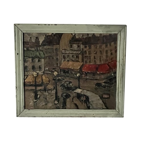 Signed Oil Painting Of A Rainy Paris