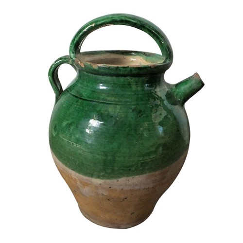 19Th Century Green Glazed French Pottery Jug