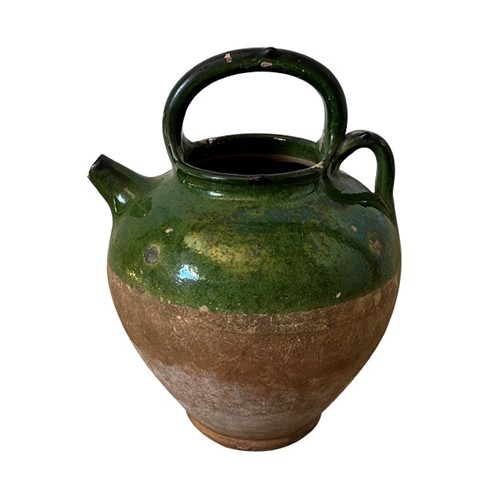 19Th Century Green Glazed French Pottery Jug