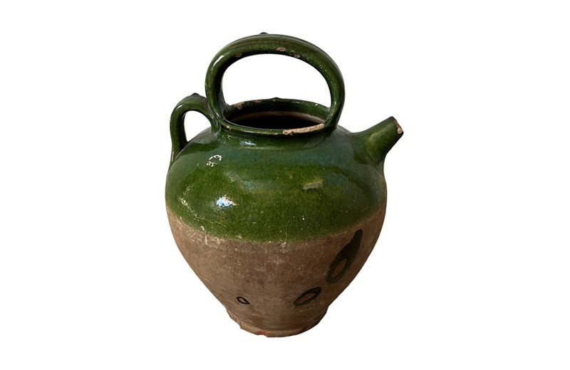 19Th Century Green Glazed French Pottery Jug-adps-antiques-green-pottery-french-cruche-4538-3-main-637986649297285467.jpg