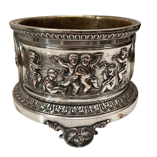 Large French Silver Plate Bacchanalian Bottle Coaster