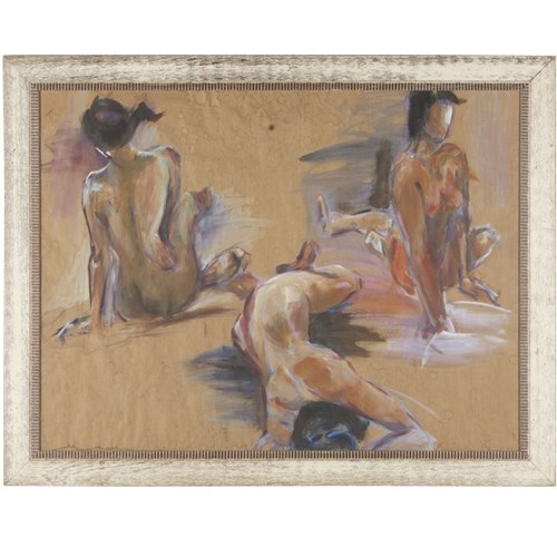 Large 20Th Century French Framed Painting 'Study Of Three Nudes'