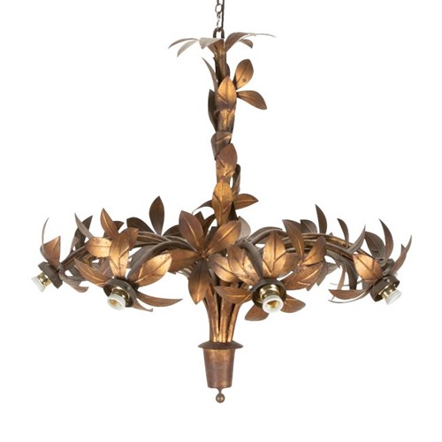 Large Mid-Century Spanish Gilt Metal Chandelier