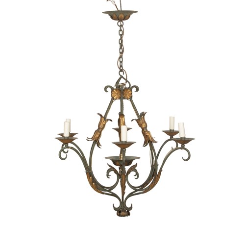 Large Early 20Th Century French Wrought Iron Chandelier