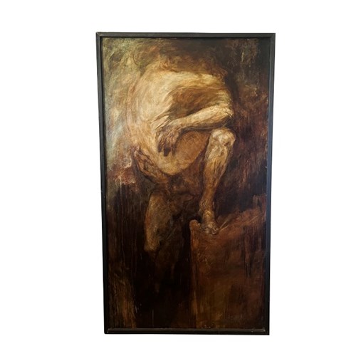 Very Large 20Th Century Oil On Canvas Painting 'The Embrace'