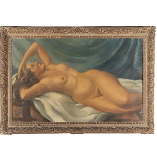 Large Painting Of A Reclining Nude Female Figure By G. Besancenot