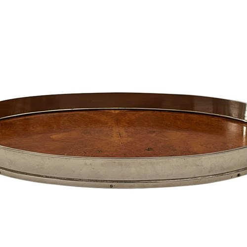 Large Mid-Century Spanish Oval Burr Wood Tray 